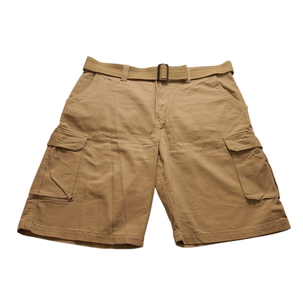 Beverly Hills Polo Club Men's Khaki Cargo Shorts Size 36 With Belt Cotton Tan